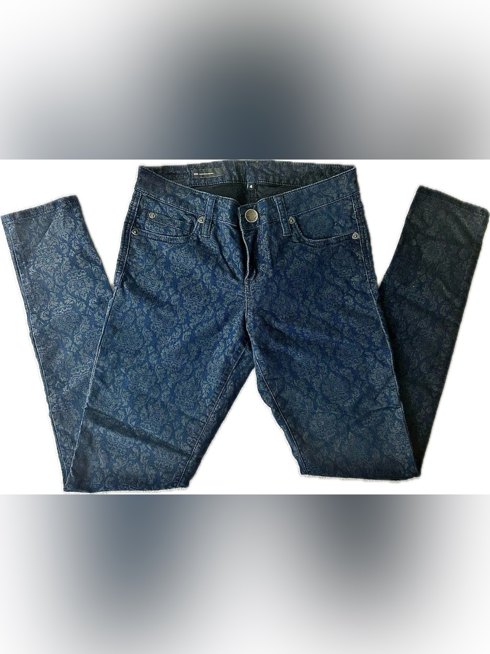 KUT FROM THE KLOTH MIA TOOTHPICK SKINNY DARK BLUE FLORAL DAMASK JEANS PANTS SZ 4
